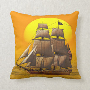 American Frigate Sails at Sunset Throw Pillow