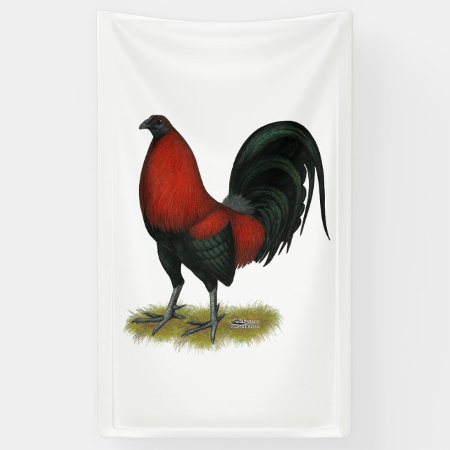 American Game BB Black Red Rooster Banner (Vertical)