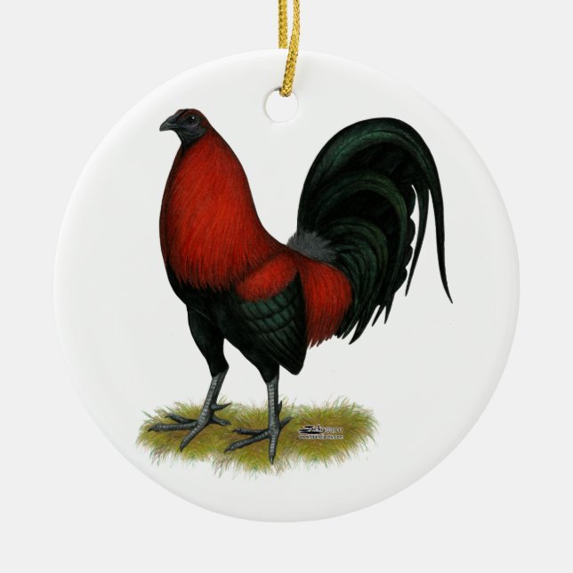 American Game BB Black Red Rooster Ceramic Ornament (Front)