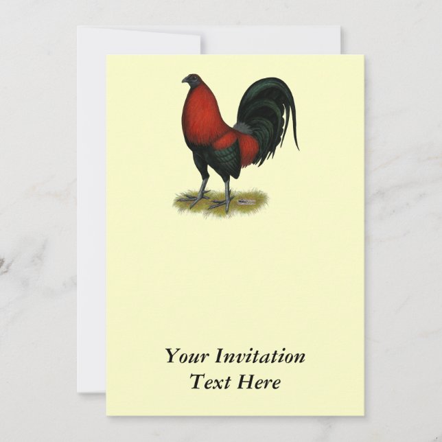 American Game BB Black Red Rooster Invitation (Front)