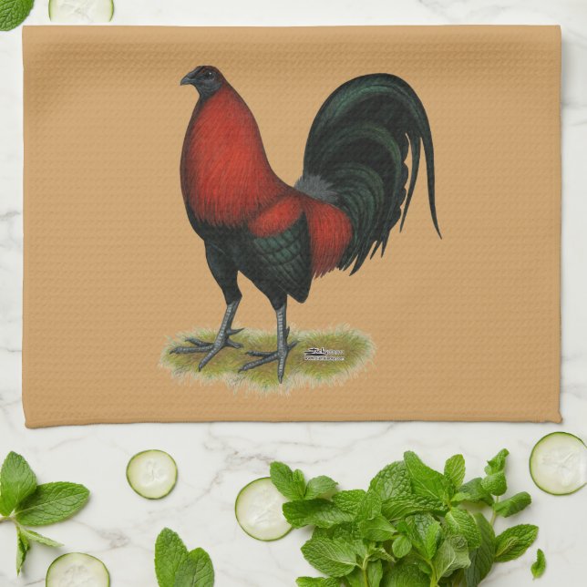 American Game BB Black Red Rooster Kitchen Towel (Folded)