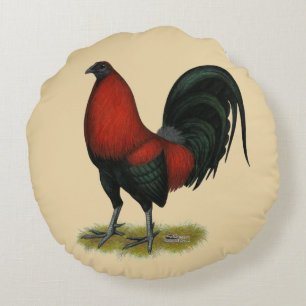American Game BB Black Red Rooster Round Pillow
