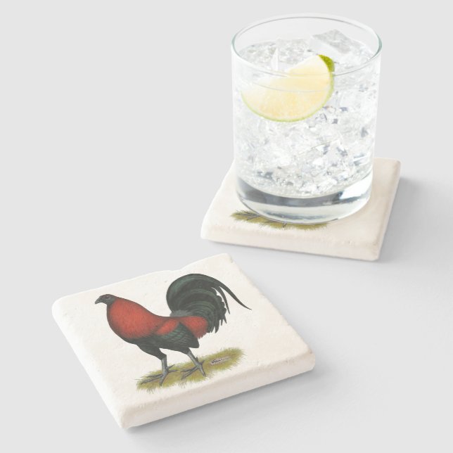 American Game BB Black Red Rooster Stone Coaster (Side)