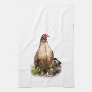 American Game Hen and Baby Chickens Kitchen Towel