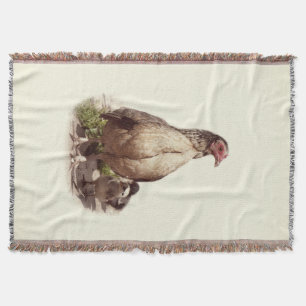 American Game Hen and Baby Chickens Throw Blanket