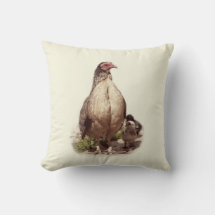 American Game Hen and Baby Chickens Throw Pillow