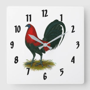 American Gamecock: Brown Red Square Wall Clock
