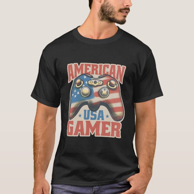 American Gamer USA Controller Patriotic Art T-Shirt (Front)