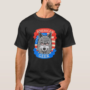 American Geek with a Wolf and Glasses T-Shirt