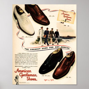American Gentleman Shoes ad, W.W. 2 Era,1943 Poster