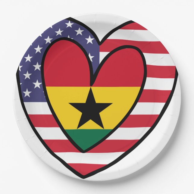 American Ghanaian Flag Inner Heart USA Ghana  Paper Plate (Front)