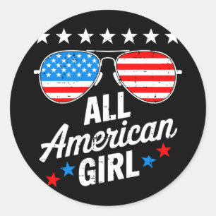 American girl 4th of july family matching classic round sticker
