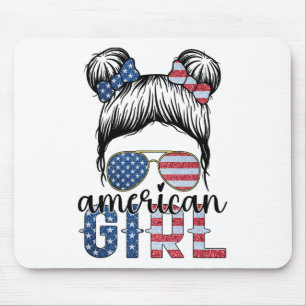 American Girl 4th Of July Messy Bun Usa Flag Ameri Mouse Pad