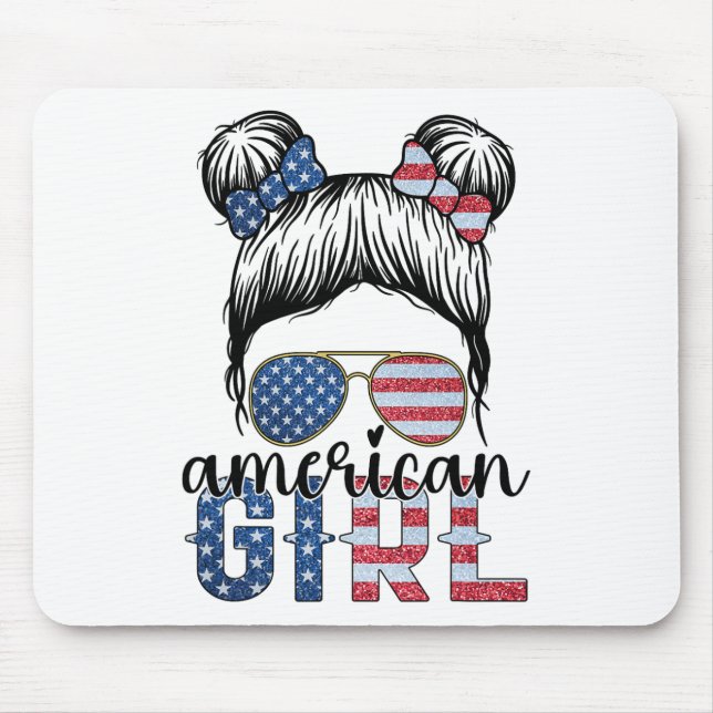 American Girl 4th Of July Messy Bun Usa Flag Ameri Mouse Pad (Front)