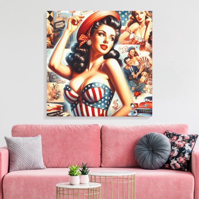 American Girl Pin-Up Collage Canvas Print (Insitu(LivingRoom))