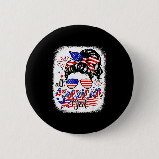 American girl usa flag 4th july women kids patriot 2 inch round button