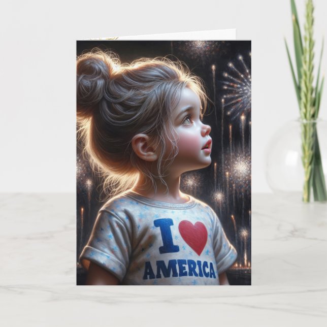 American Girl Watching Fireworks Card (Front)