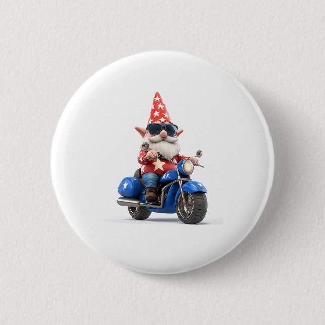 American Gnome Riding Motorcycle 2 Inch Round Button (Front)