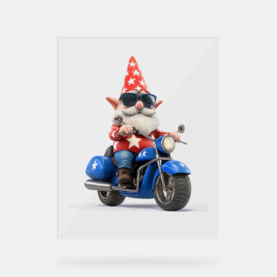 American Gnome Riding Motorcycle Acrylic Sign