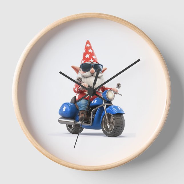 American Gnome Riding Motorcycle Clock (Front)