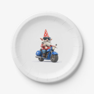 American Gnome Riding Motorcycle Paper Plate