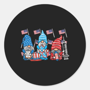 American Gnomes Nurse 4th Of July Scrub Top Patrio Classic Round Sticker