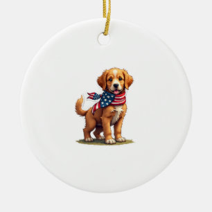 American Golden Puppy Vintage Patriotic Shirt 4 Ceramic Ornament