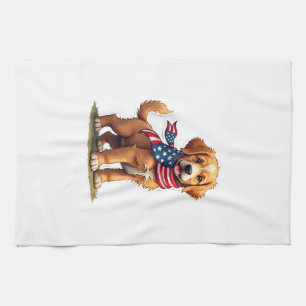 American Golden Puppy Vintage Patriotic Shirt 4 Kitchen Towel