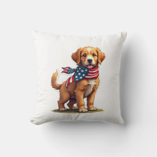 American Golden Puppy Vintage Patriotic Shirt 4 Throw Pillow