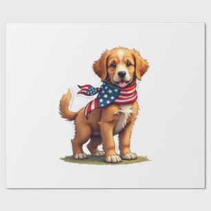 American Golden Puppy Vintage Patriotic Shirt 4 Wrapping Paper