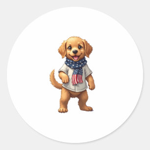 American Golden Puppy Vintage Patriotic Shirt Classic Round Sticker
