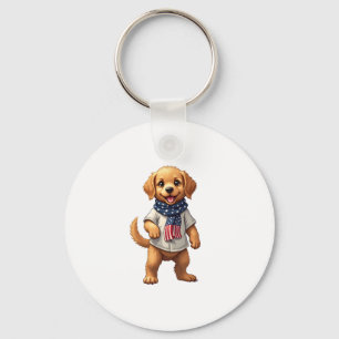 American Golden Puppy Vintage Patriotic Shirt Keychain