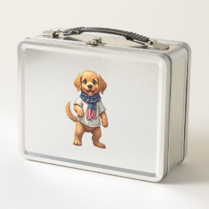 American Golden Puppy Vintage Patriotic Shirt Metal Lunch Box