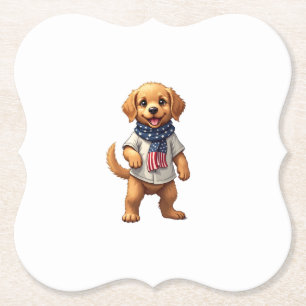 American Golden Puppy Vintage Patriotic Shirt Paper Coaster