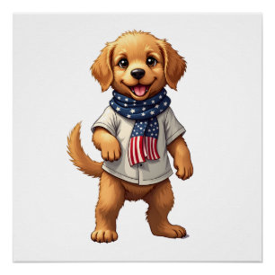 American Golden Puppy Vintage Patriotic Shirt Poster