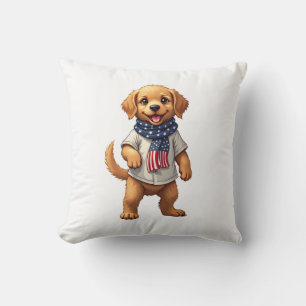 American Golden Puppy Vintage Patriotic Shirt Throw Pillow