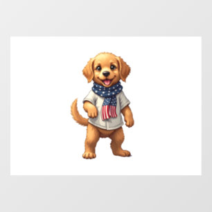 American Golden Puppy Vintage Patriotic Shirt Window Cling
