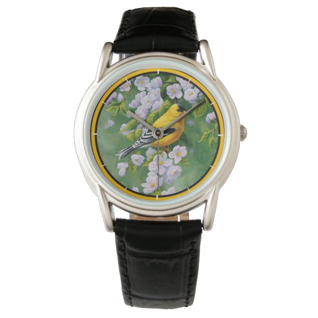 American Goldfinch and Pink Apple Blossoms Watch (Front)