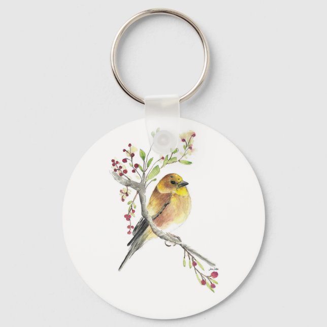 American Goldfinch Bird Watercolor Art Keychain (Front)