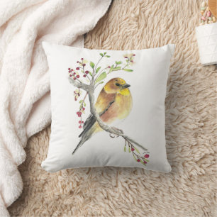 American Goldfinch Bird Watercolor Art Throw Pillow