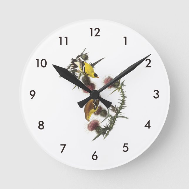 American Goldfinch by Audubon Round Clock (Front)