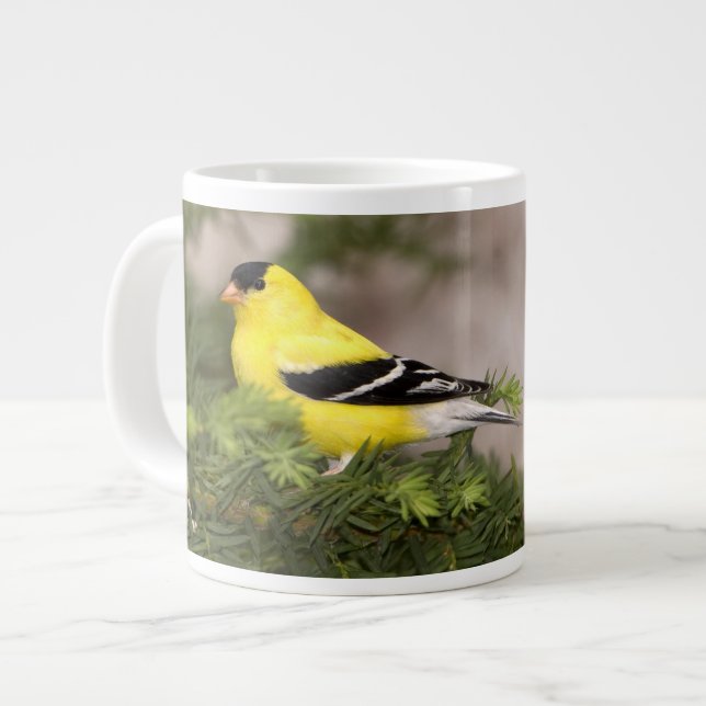 American Goldfinch male in a tree Large Coffee Mug (Front Left)