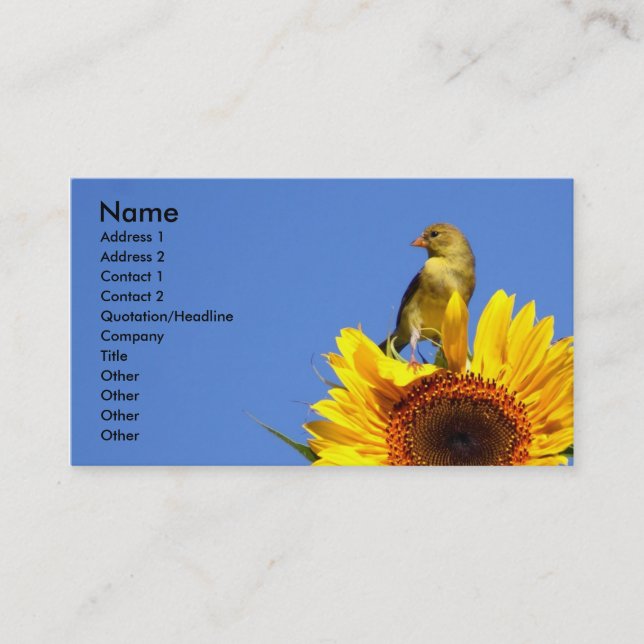 American Goldfinch on Sunflower Business Card (Front)