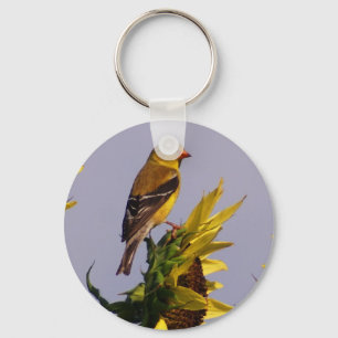 American Goldfinch on Sunflower Keychain