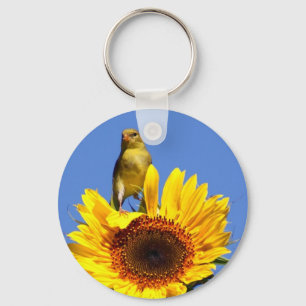 American Goldfinch on Sunflower Keychain