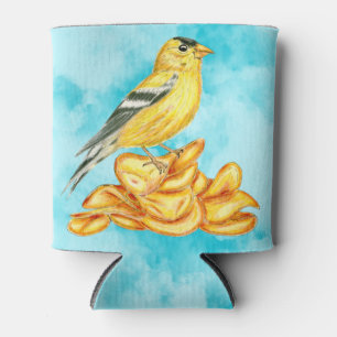 American Goldfinch Potato Chip Bird Illustration Can Cooler