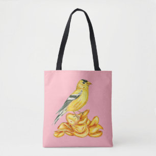 American Goldfinch Potato Chip Bird on Peach Tote Bag