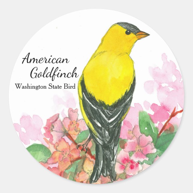 American Goldfinch Washington State Bird Yellow Classic Round Sticker (Front)