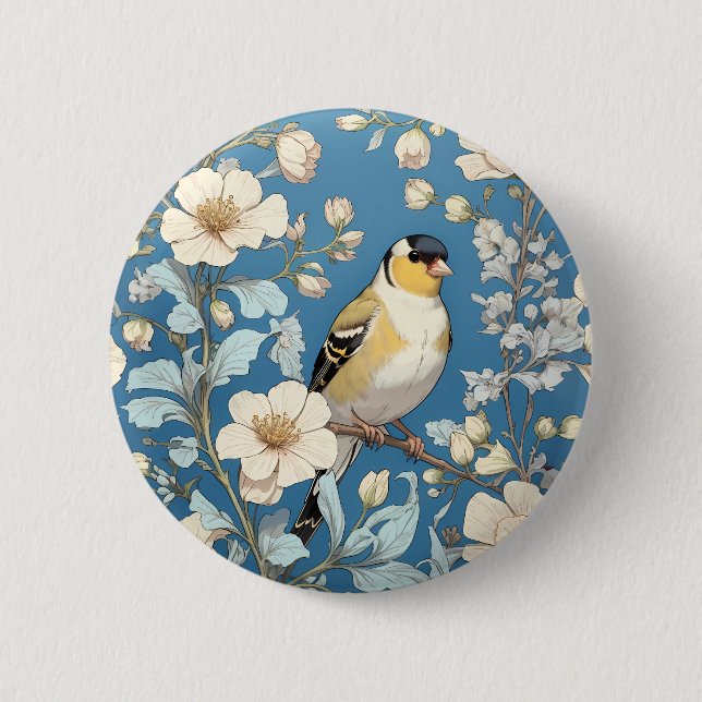 American Goldfinch William Morris Inspired 2 Inch Round Button (Front)