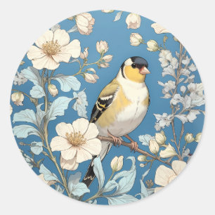 American Goldfinch William Morris Inspired Classic Round Sticker